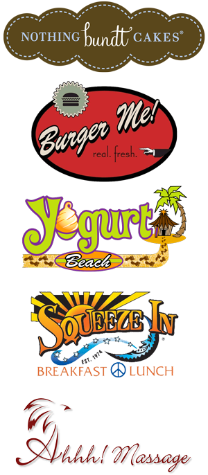 Nothing Bundt Cakes<br>
Burger Me<br>
Yogurt Beach<br>
Squeeze In